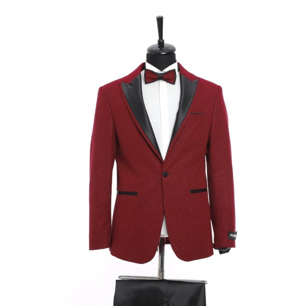 Derman Red Pointed Collar Silvery Classic 2 Piece Tuxedo